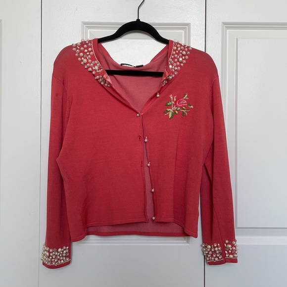 Coral Lance Karesh Cartigan with Pearls ♡ - Picture 2 of 4